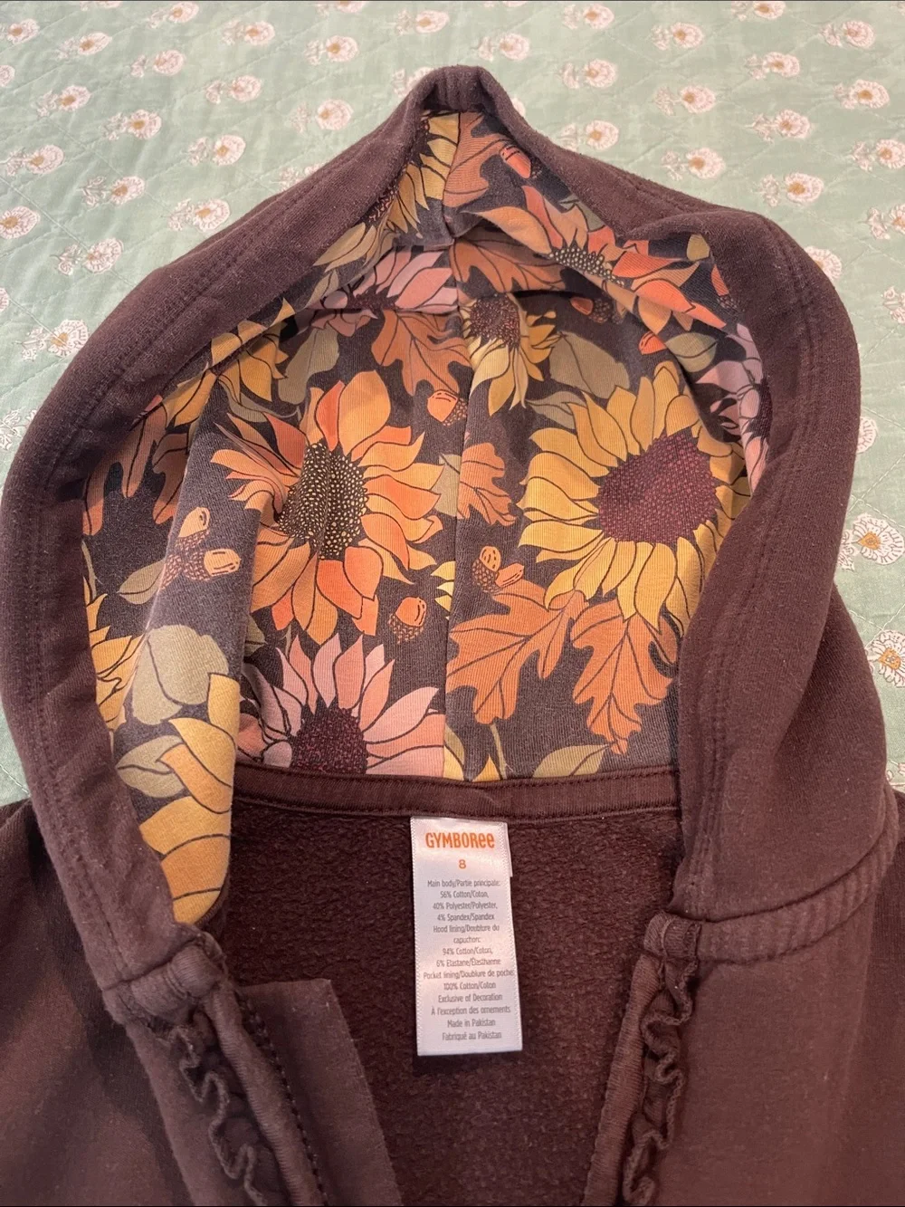 Gymboree Brown Zip Hoodie with Sunflower Pockets
